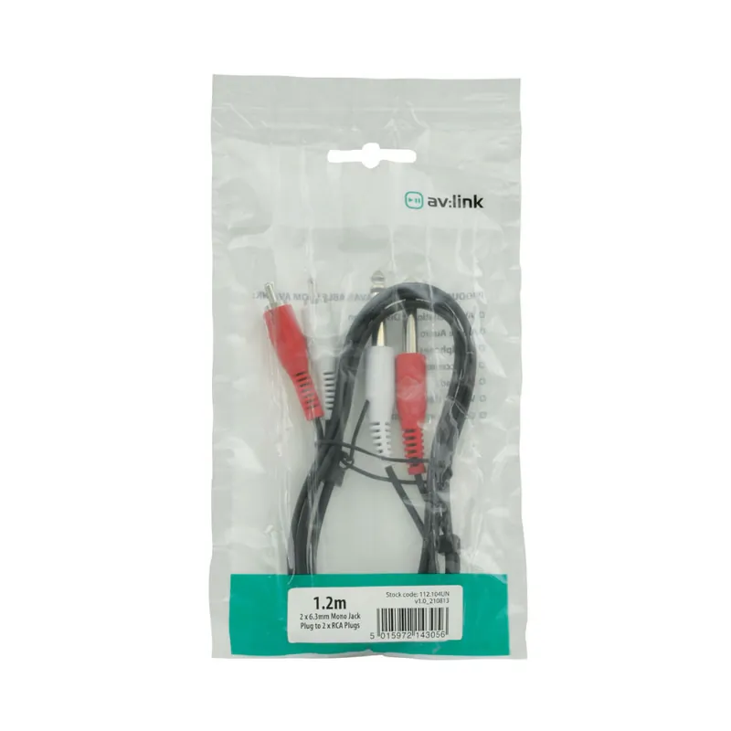 Special Discount AV:LINK 2 x RCA Plugs to 2 x 6.3mm Mono Plugs Lead - 5m (112106)