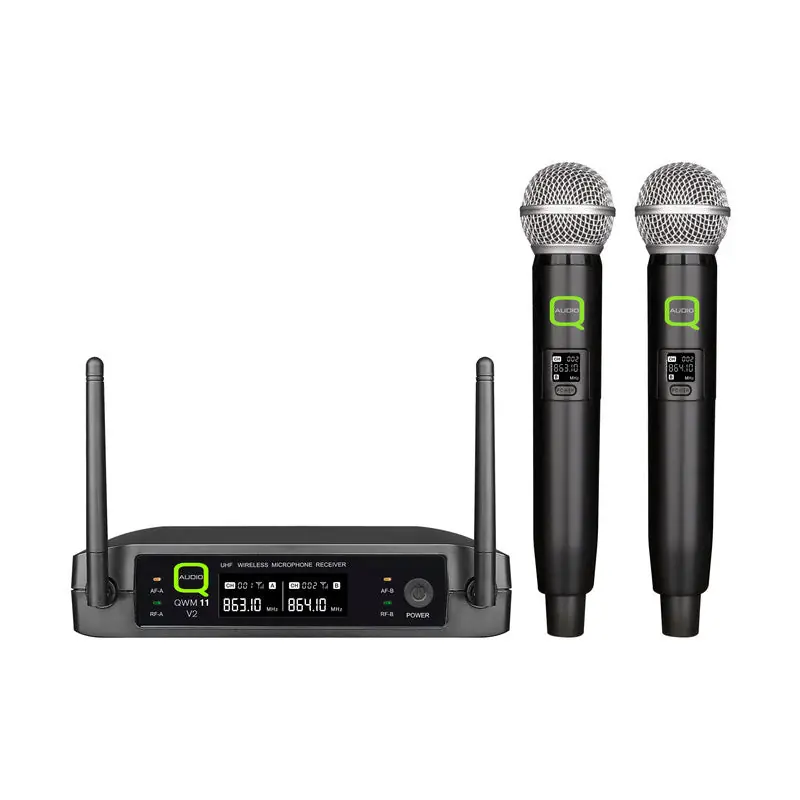 Best Price Q-AUDIO QWM-11 V2 Dual UHF Wireless Handheld Microphone System, Fixed Frequency